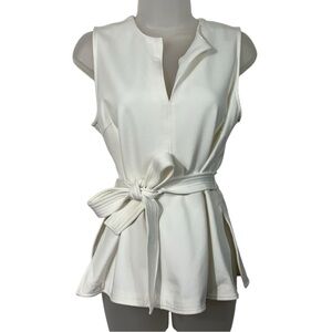 Spanx The Perfect Contrast Tie Waist Ivory White V-Neck Sleeveless Top Small SP